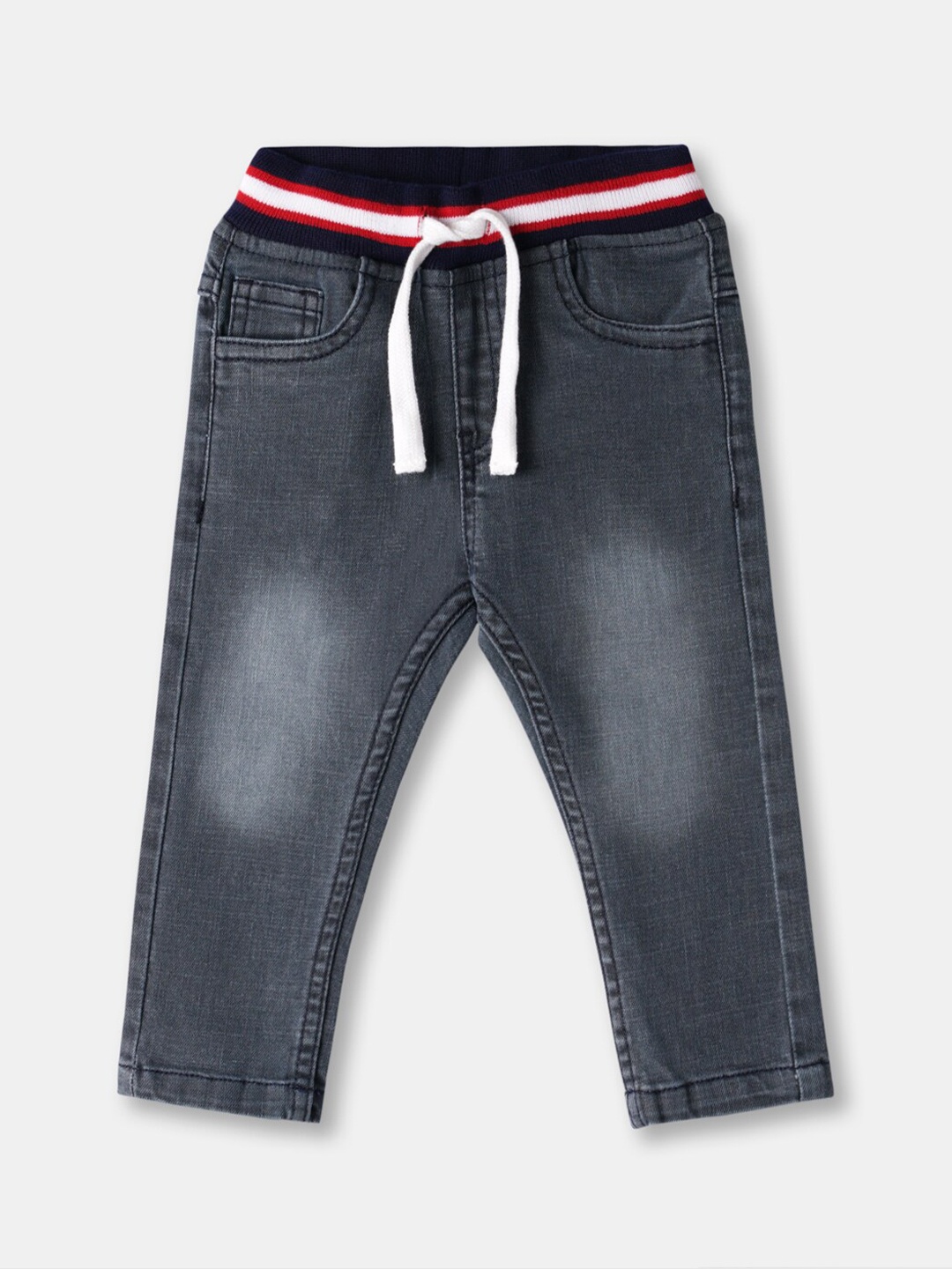

R&B Boys Blue Washed Regular-Fit Drawstring Cotton Joggers