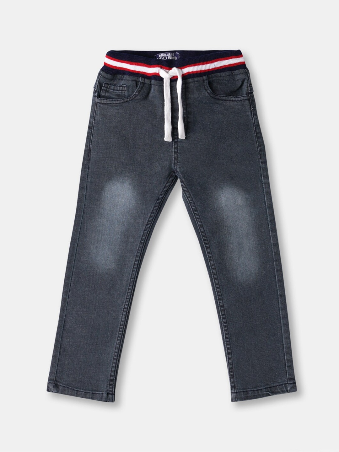 

R&B Boys Blue Washed Regular-Fit Drawstring Cotton Joggers