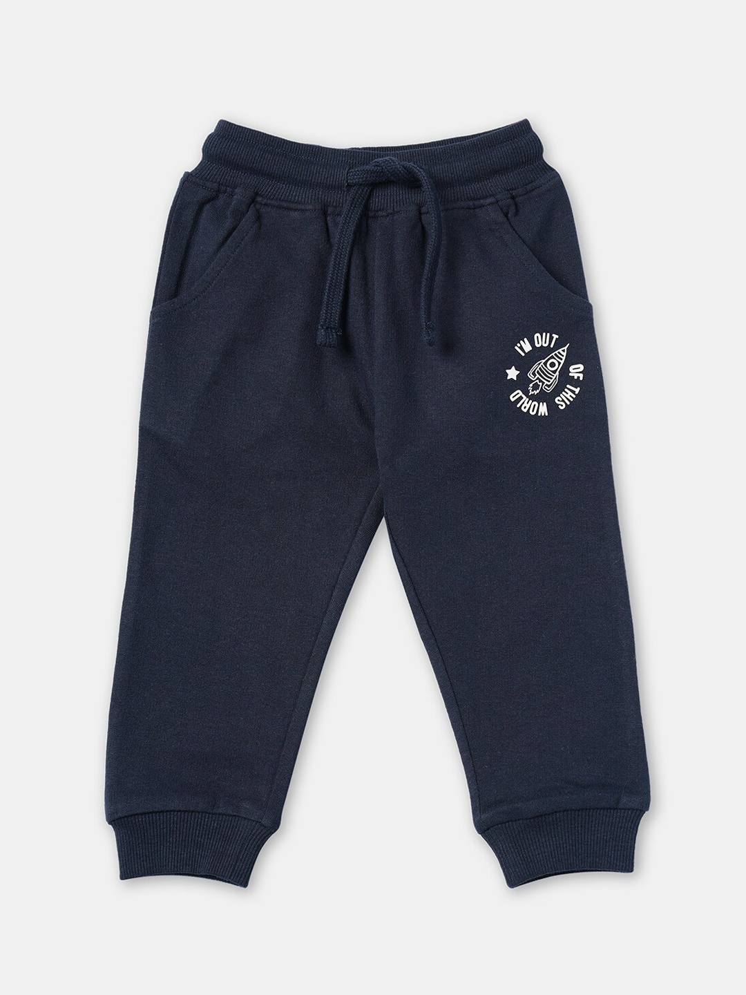 

R&B Infant Boys Navy Blue Solid Drawstring Cotton Joggers