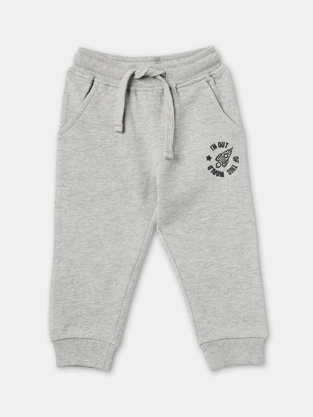 

R&B Infant Boys Grey Solid Cotton Drawstring Joggers