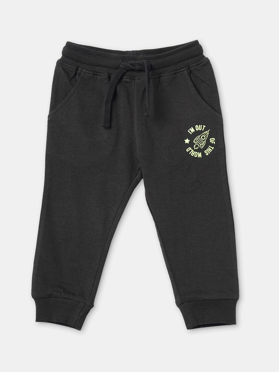 

R&B Boys Black Solid Cotton Drawstring Joggers