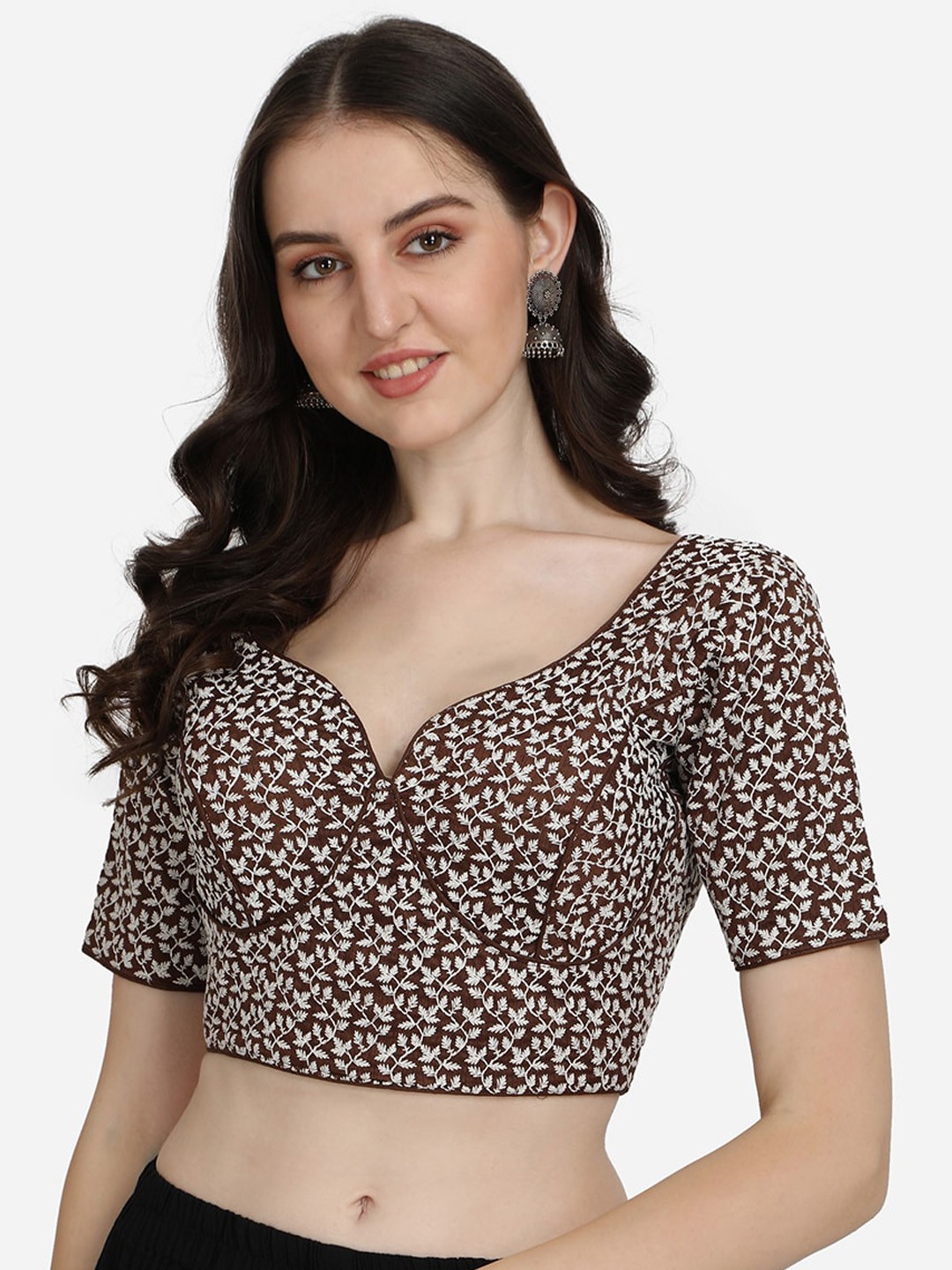 

Fab Viva Brown Embroidered Saree Blouse
