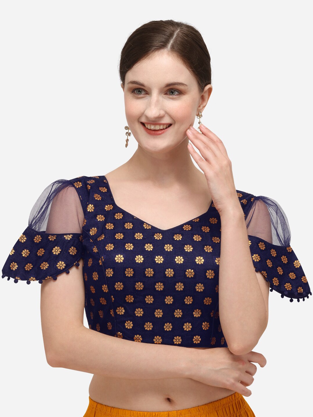 

Fab Viva Navy Blue Printed Saree Blouse