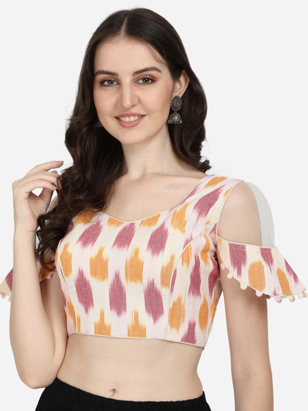 

Fab Viva Off White Ikat Printed Cotton Saree Blouse