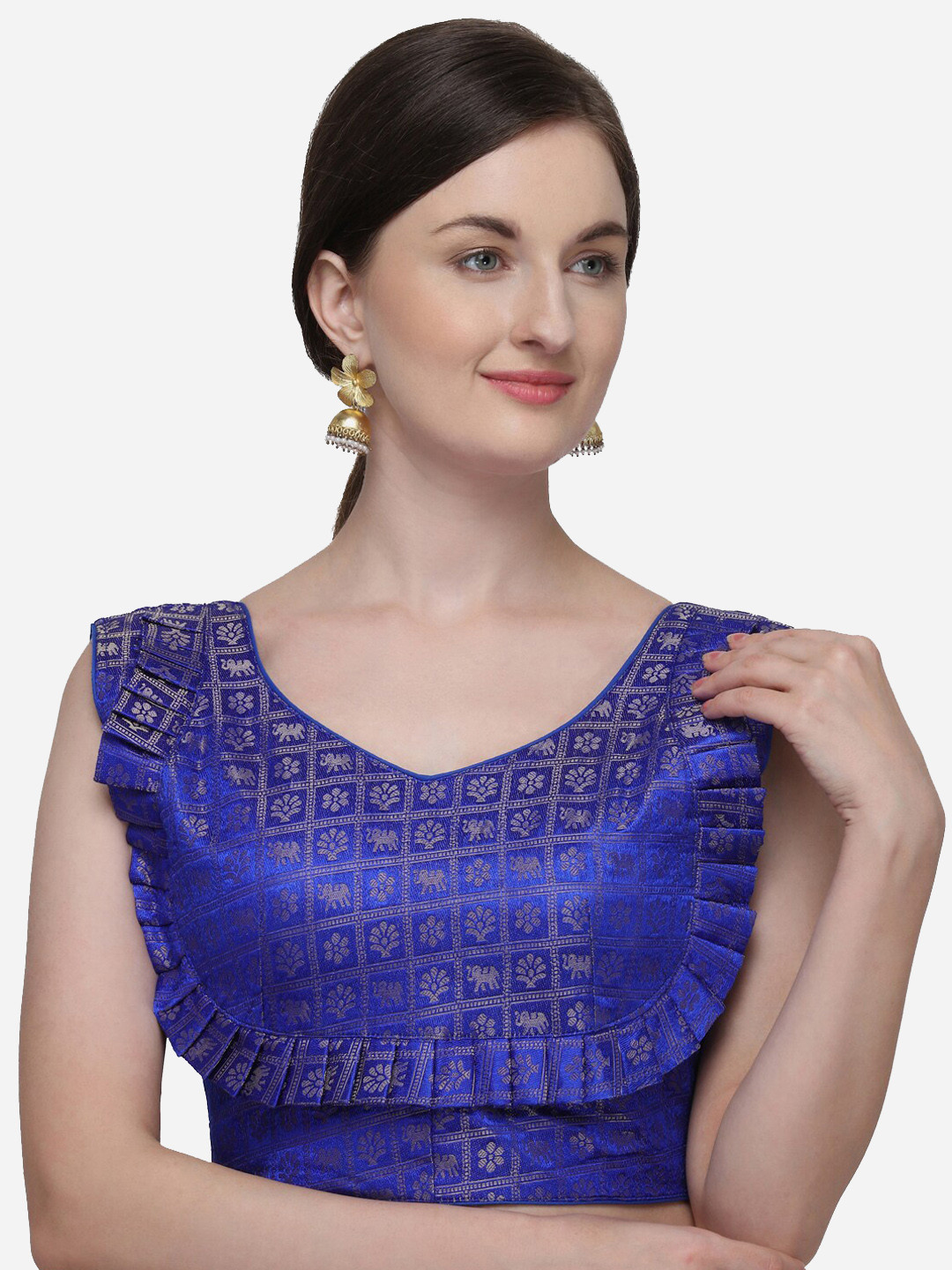 

Fab Viva Blue Printed Saree Blouse