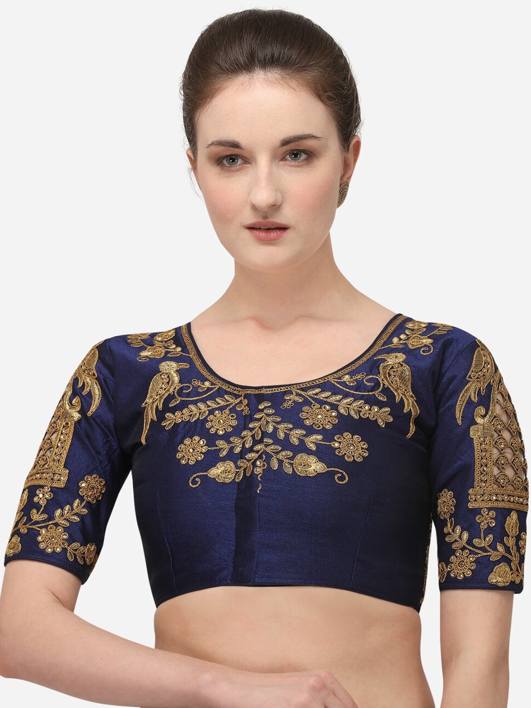 

Fab Viva Navy Blue Embroidered Saree Blouse