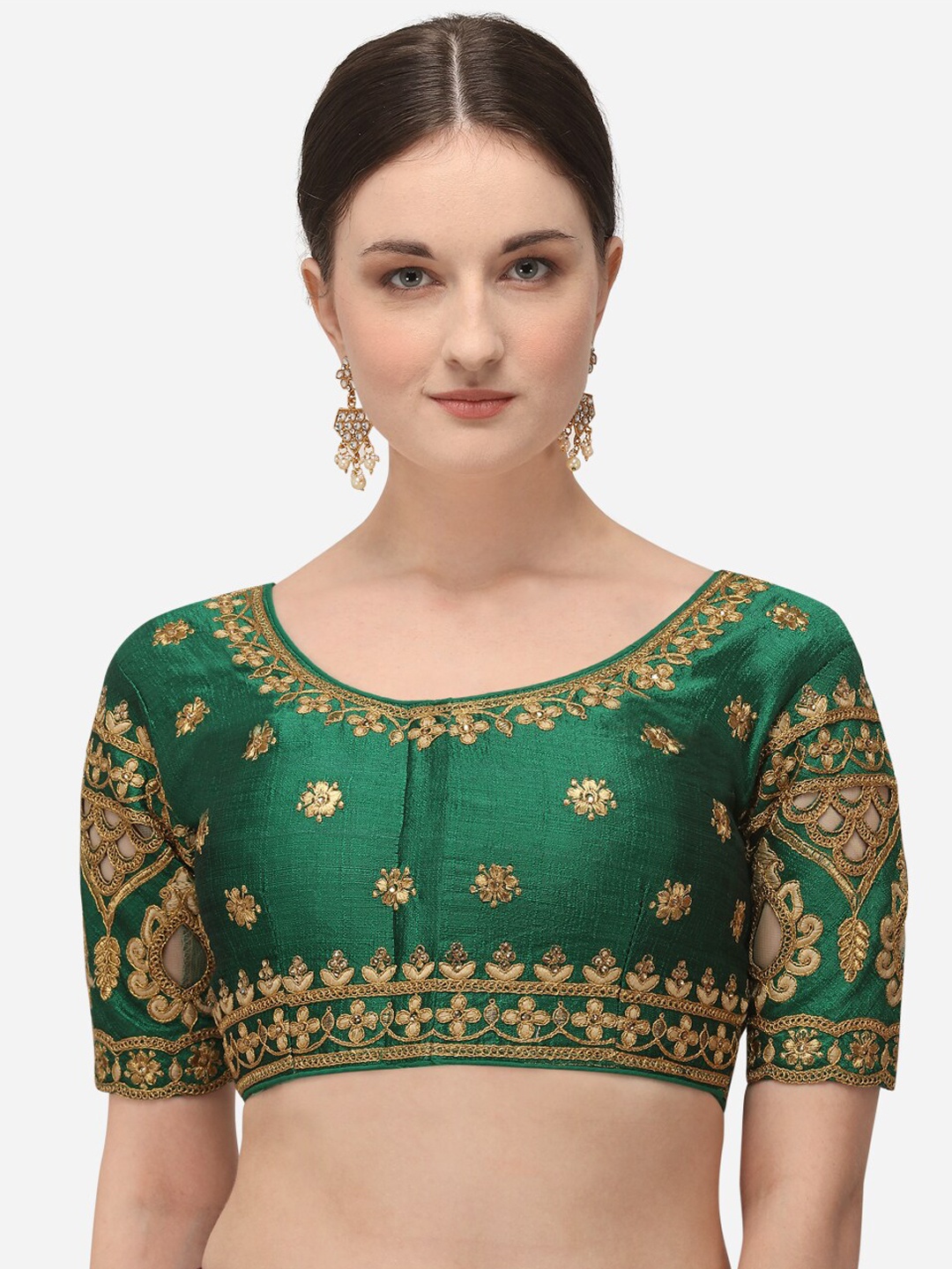 

Fab Viva Green Embroidered Saree Blouse