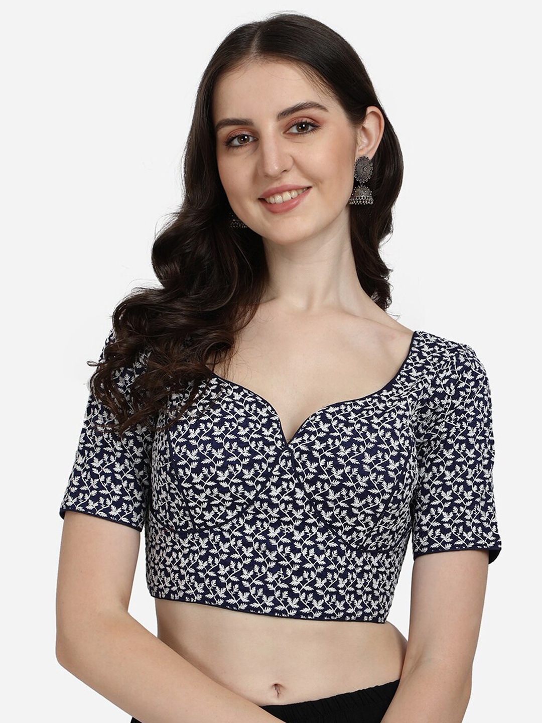 

Fab Viva Navy Blue Embroidered Saree Blouse