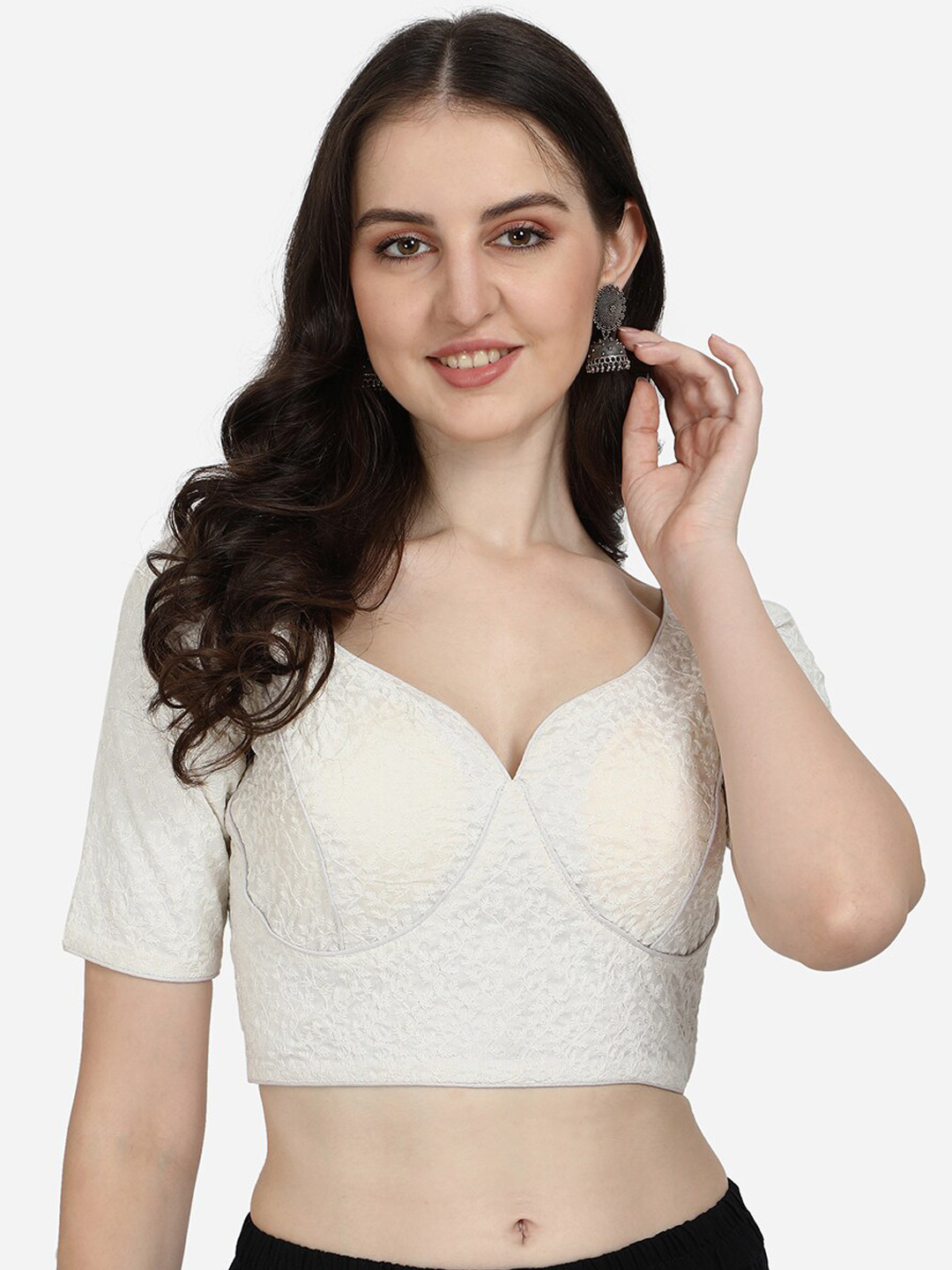 

Fab Viva White Embroidered Saree Blouse