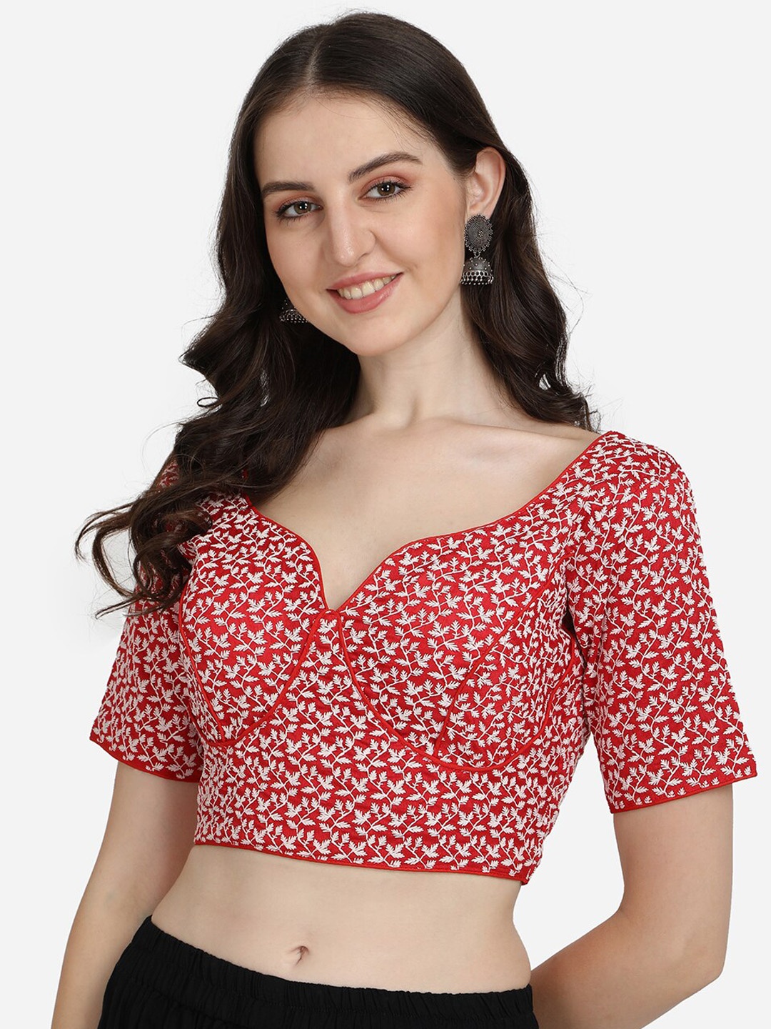 

Fab Viva Red Embroidered Saree Blouse