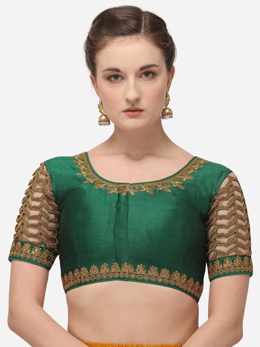

Fab Viva Green Embroidered Saree Blouse