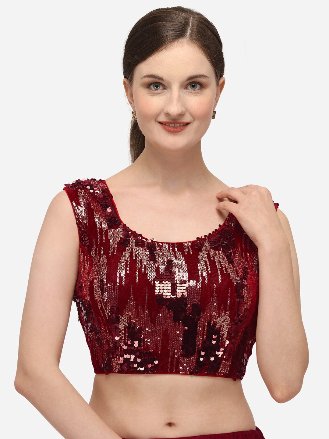 

Fab Viva Maroon Embroidered & Sequence Saree Blouse