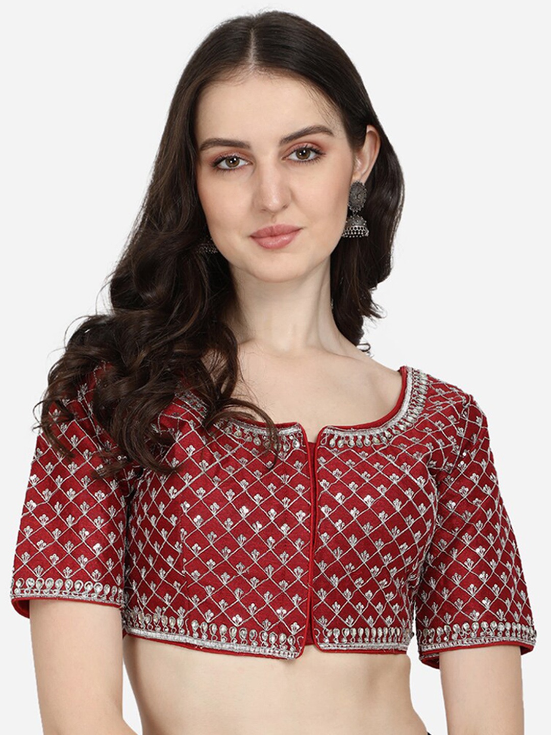 

Fab Viva Maroon Embroidered & Sequences Saree Blouse