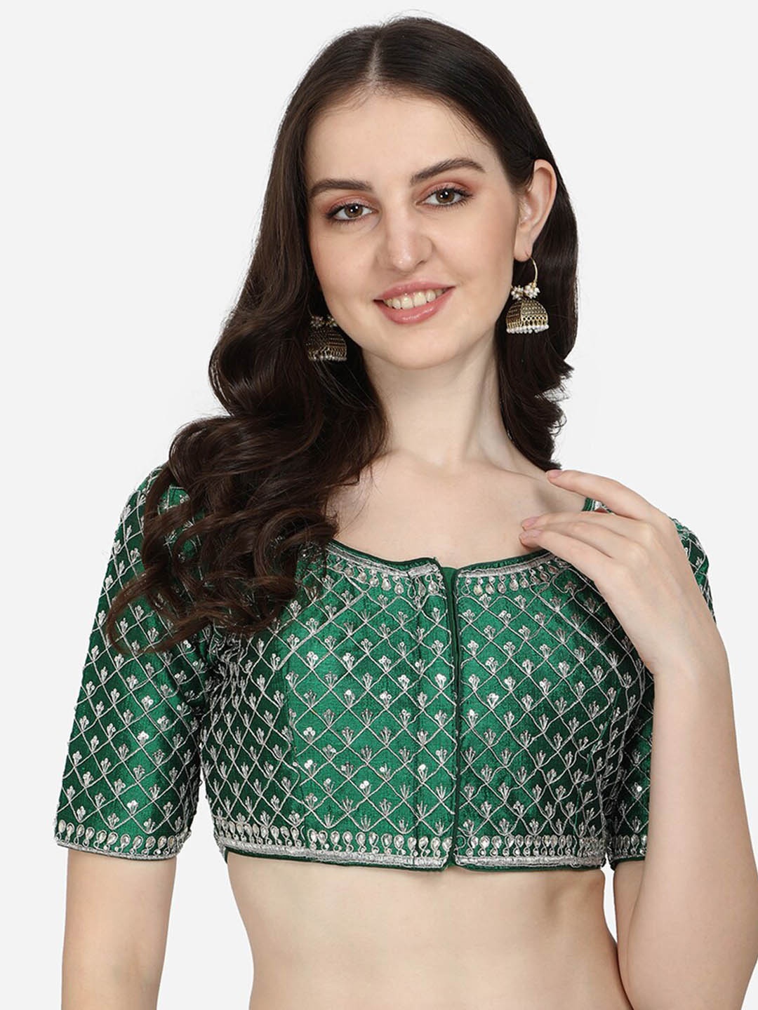 

Fab Viva Green Embroidered & Sequences Work Saree Blouse