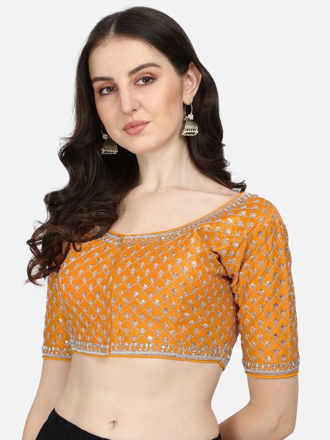 

Fab Viva Women Yellow Sequin Embellished Silk Saree Blouse
