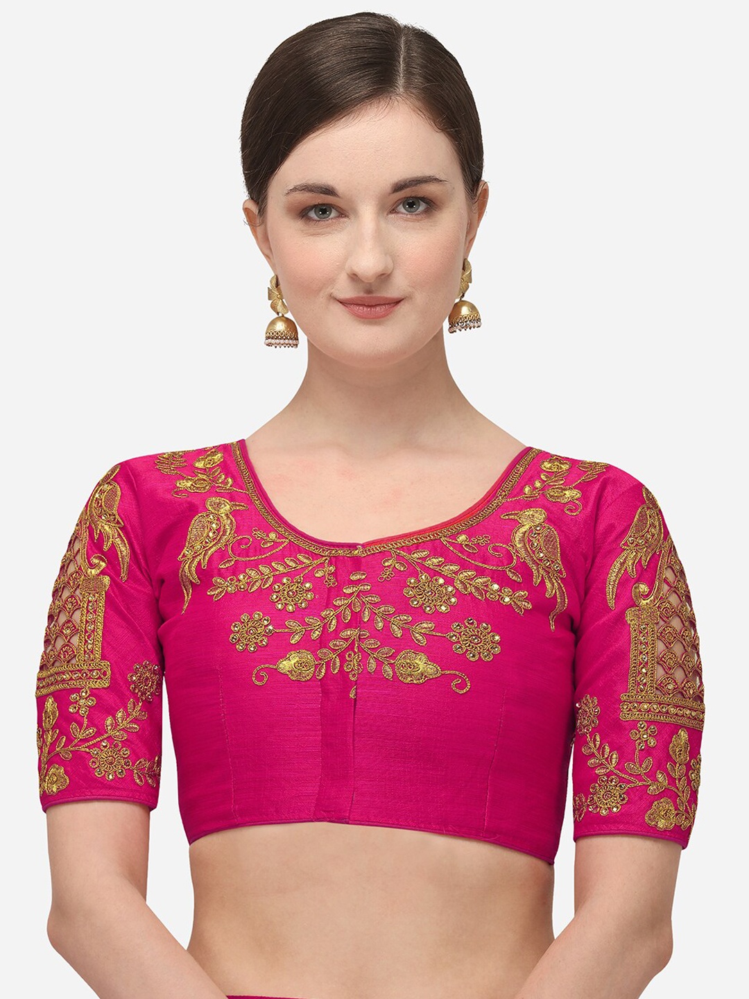 

Fab Viva Women Pink Embroidered Silk Saree Blouse