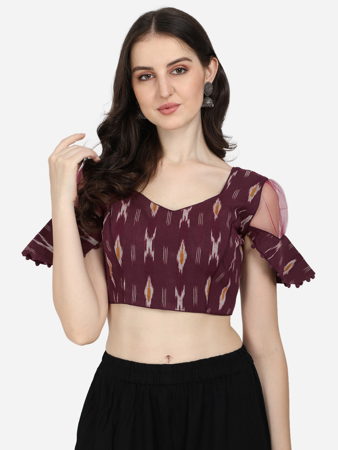 

Fab Viva Maroon Printed Cotton Saree Blouse