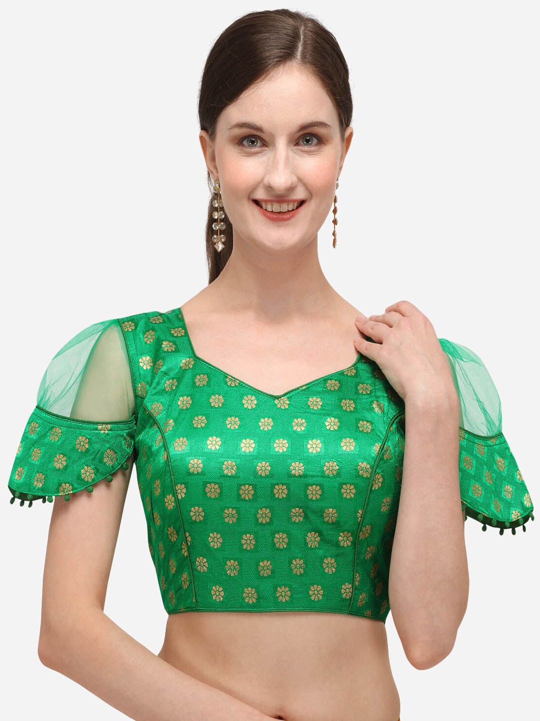 

Fab Viva Women Green Jacquard Woven Saree Blouse