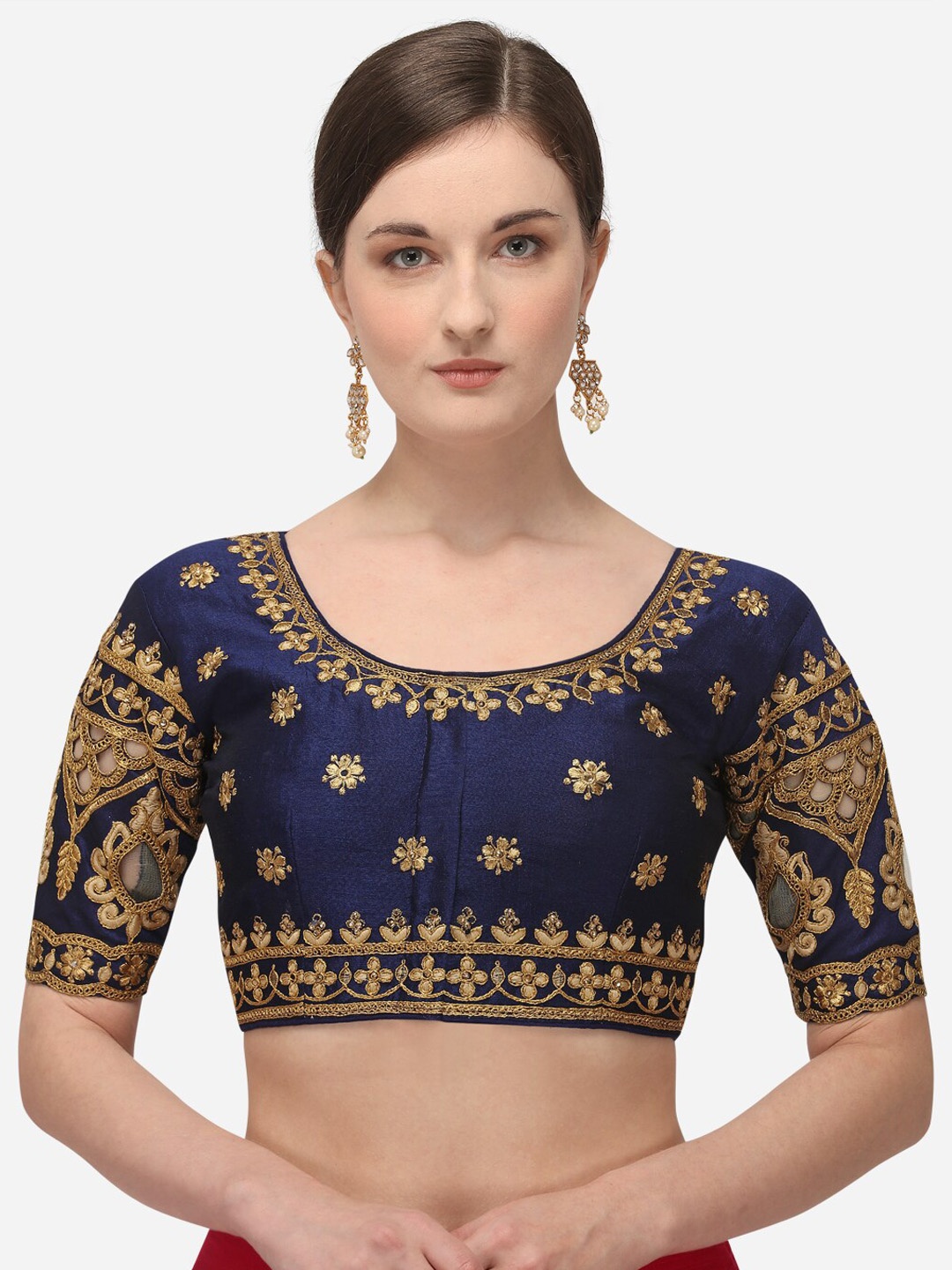 

Fab Viva Navy Blue Embroidered Silk Saree Blouse