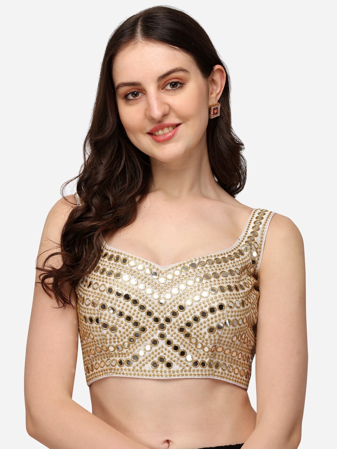 

Fab Viva Women White Embroidered Silk Saree Blouse