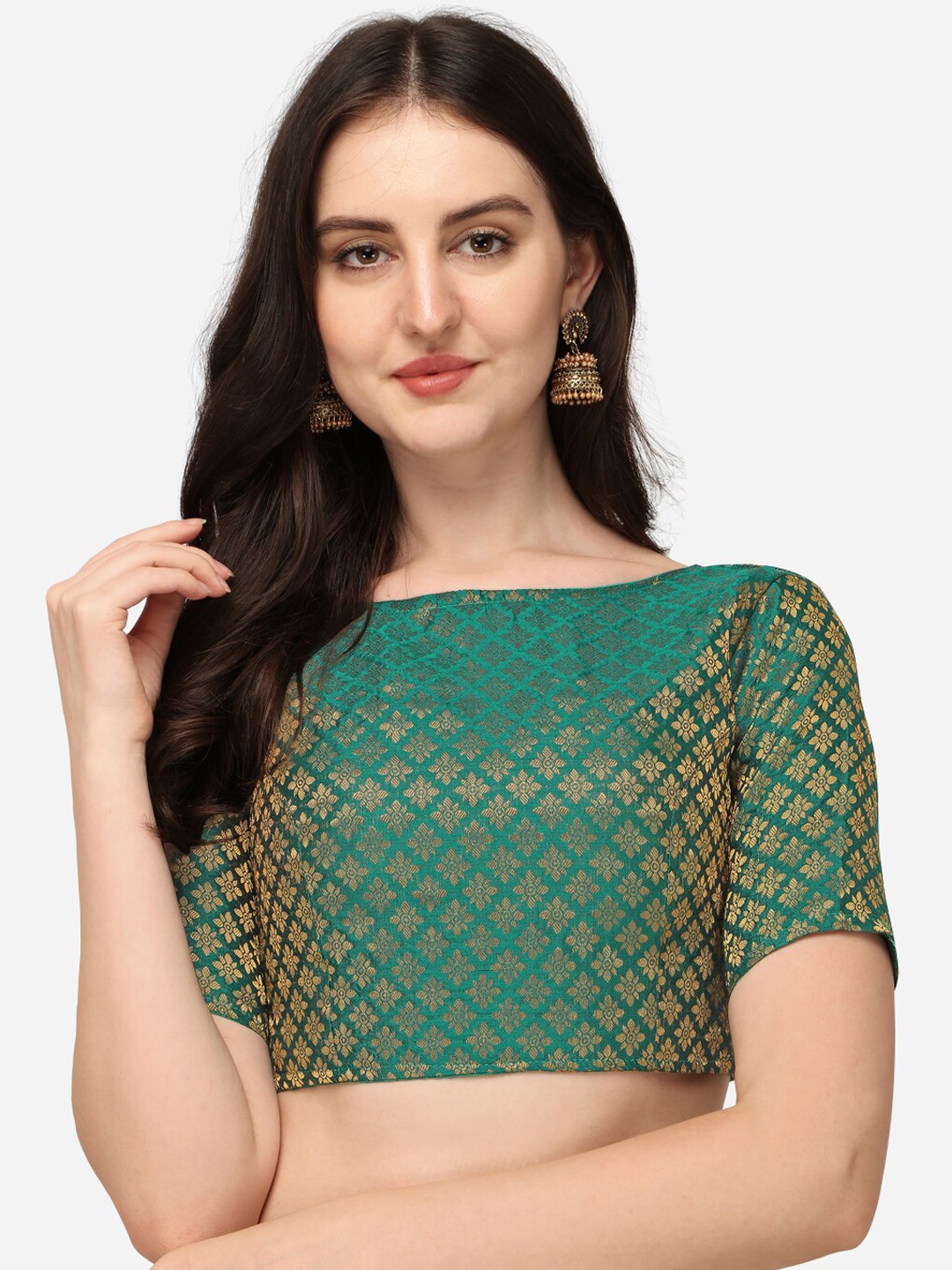 

Fab Viva Green Jacquard Woven Design Saree Blouse