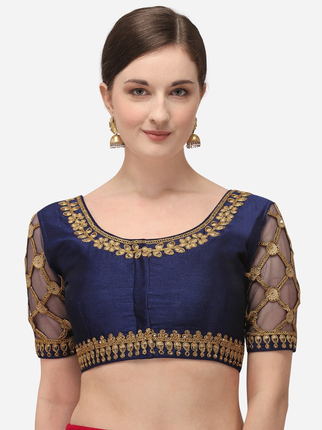 

Fab Viva Women Navy Blue Embroidered Silk Saree Blouse