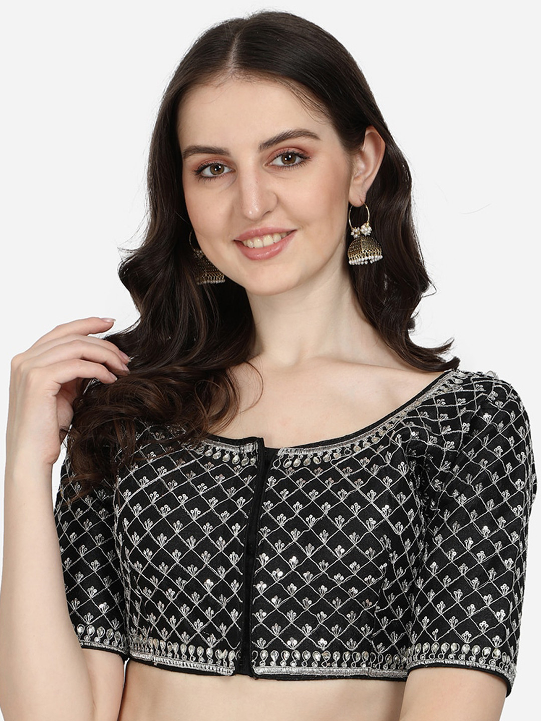 

Fab Viva Women Black Embroidered Silk Saree Blouse