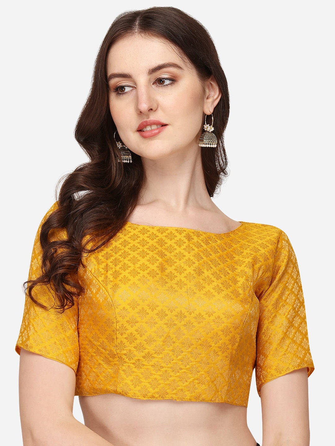 

Fab Viva Women Yellow Jacquard Woven Saree Blouse