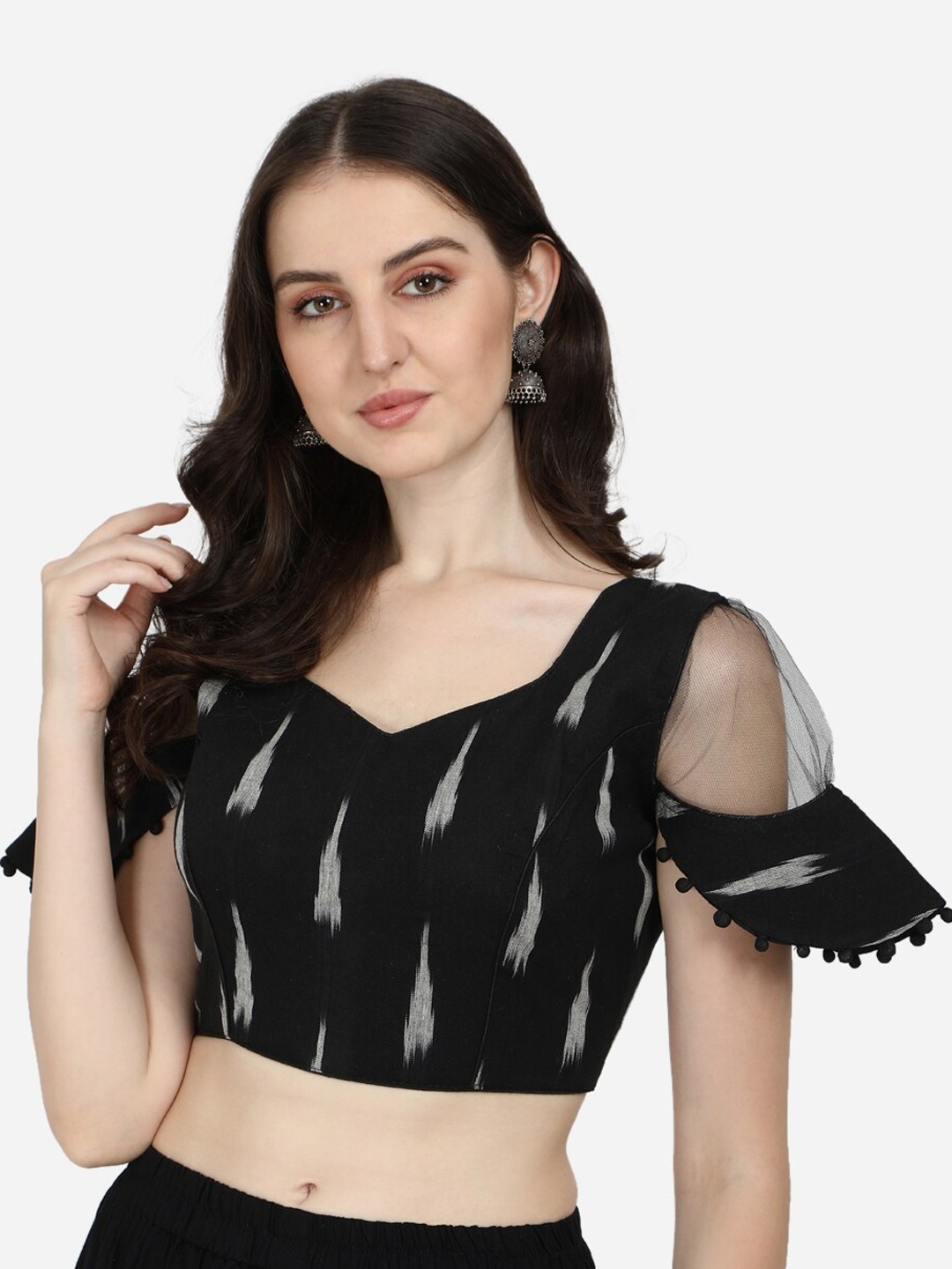 

Fab Viva Women Black Ikat Work Cotton Saree Blouse