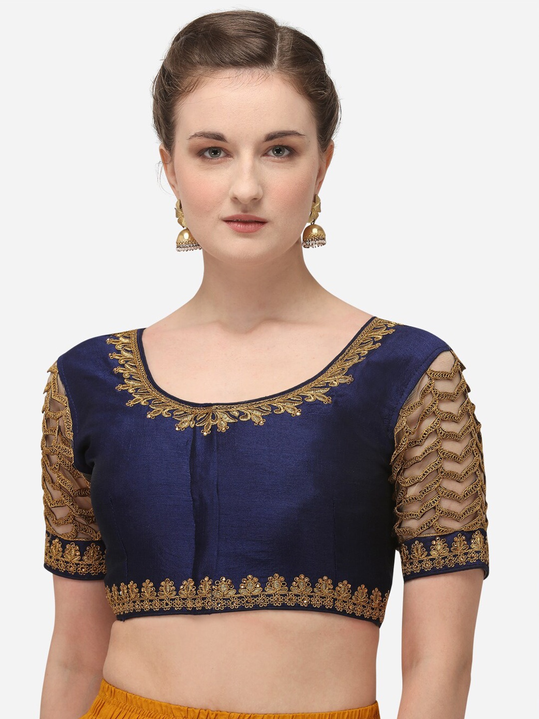 

Fab Viva Navy Blue Embroidered Saree Blouse