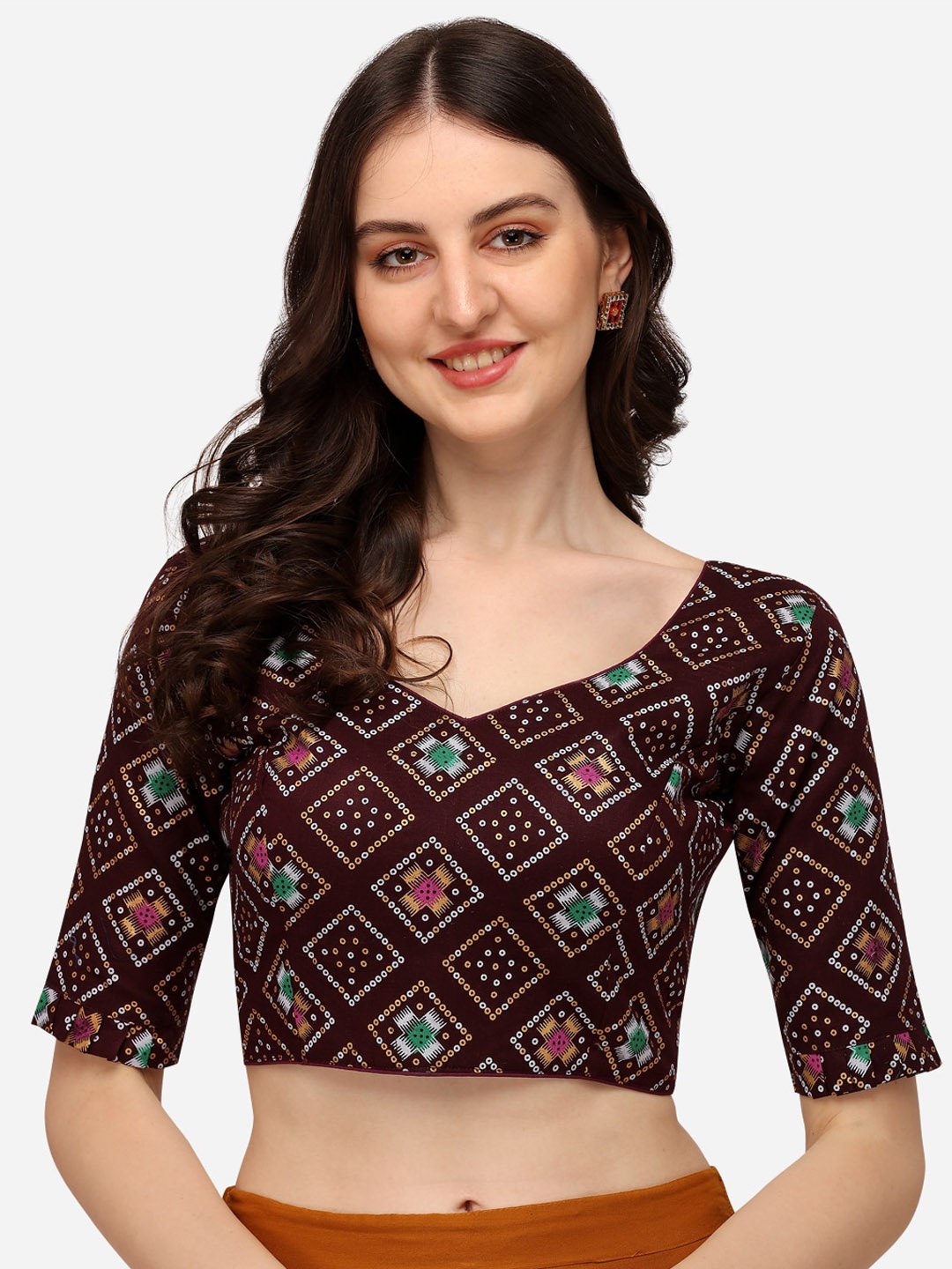 

Fab Viva Women Brown Jacquard Woven Saree Blouse