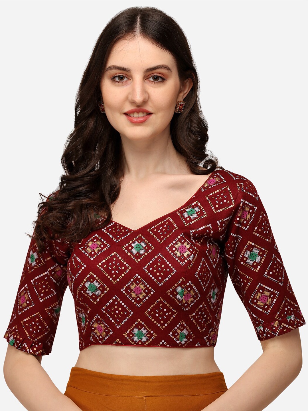 

Fab Viva Maroon Woven Design Saree Blouse