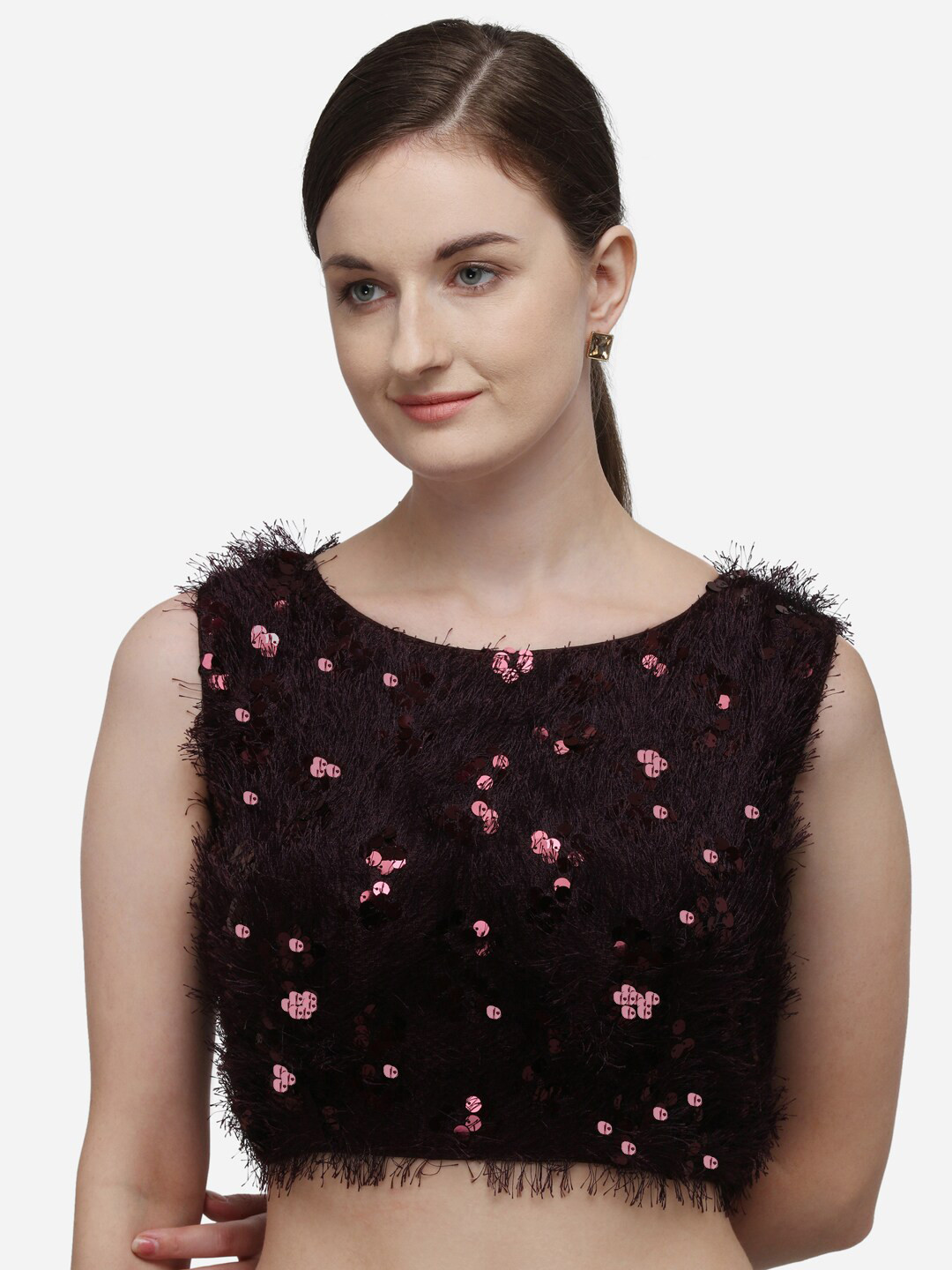 

Fab Viva Burgundy Embellished Saree Blouse