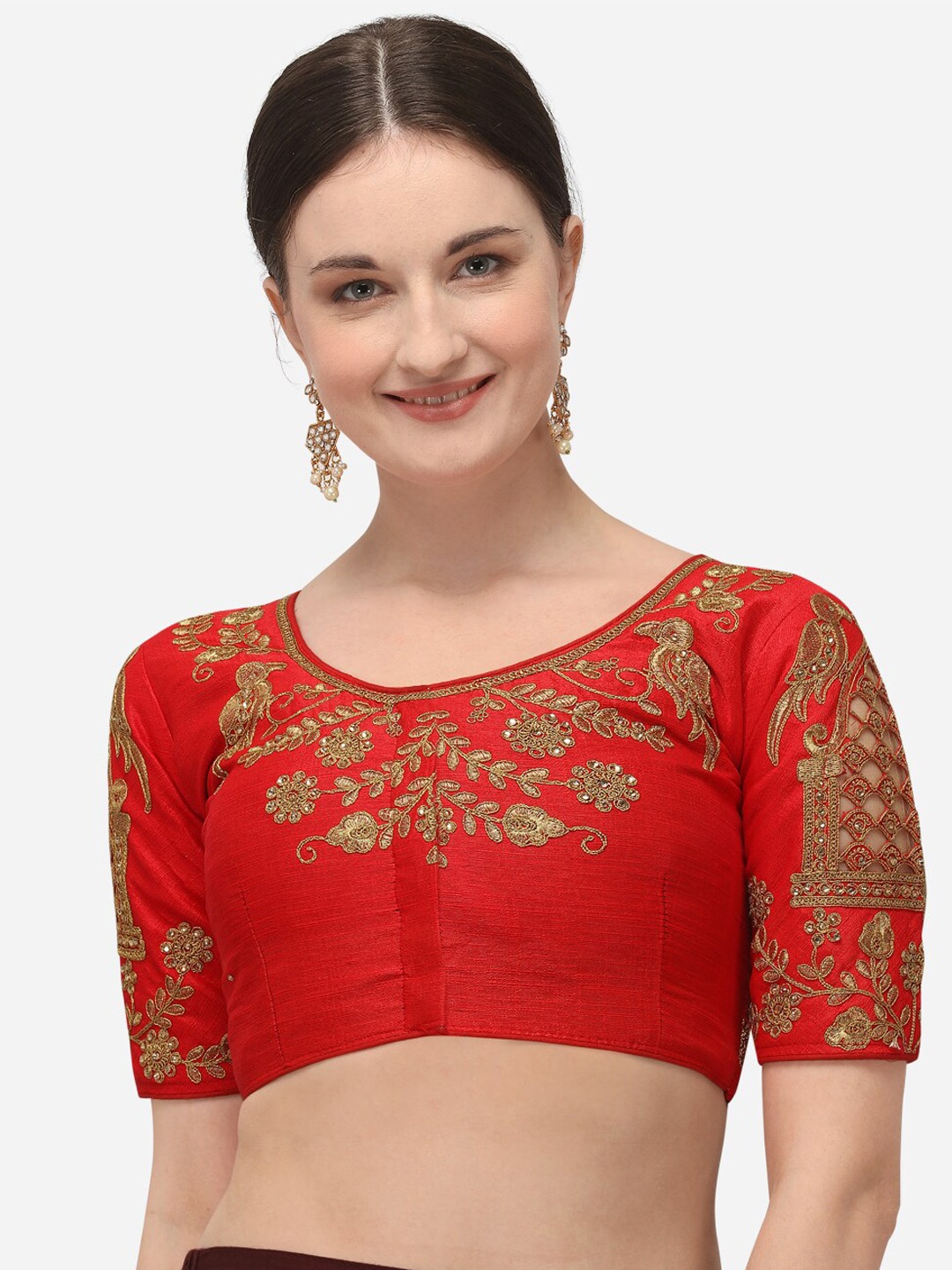 

Fab Viva Red Embroidered Saree Blouse