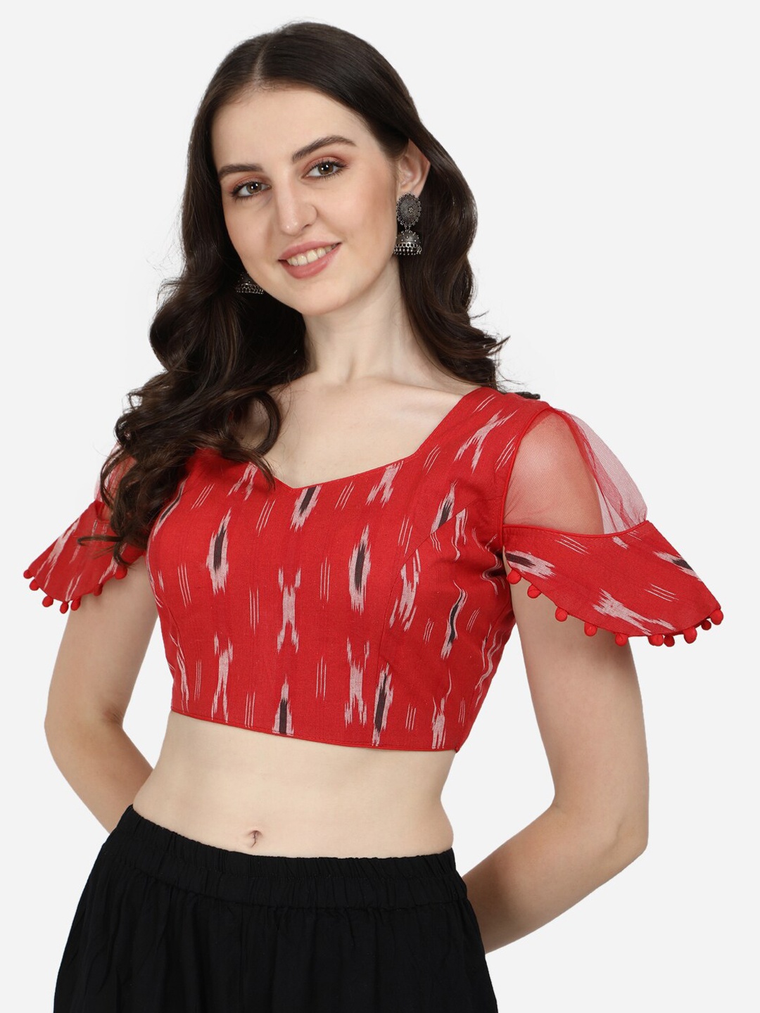 

Fab Viva Red Printed Cotton Saree Blouse