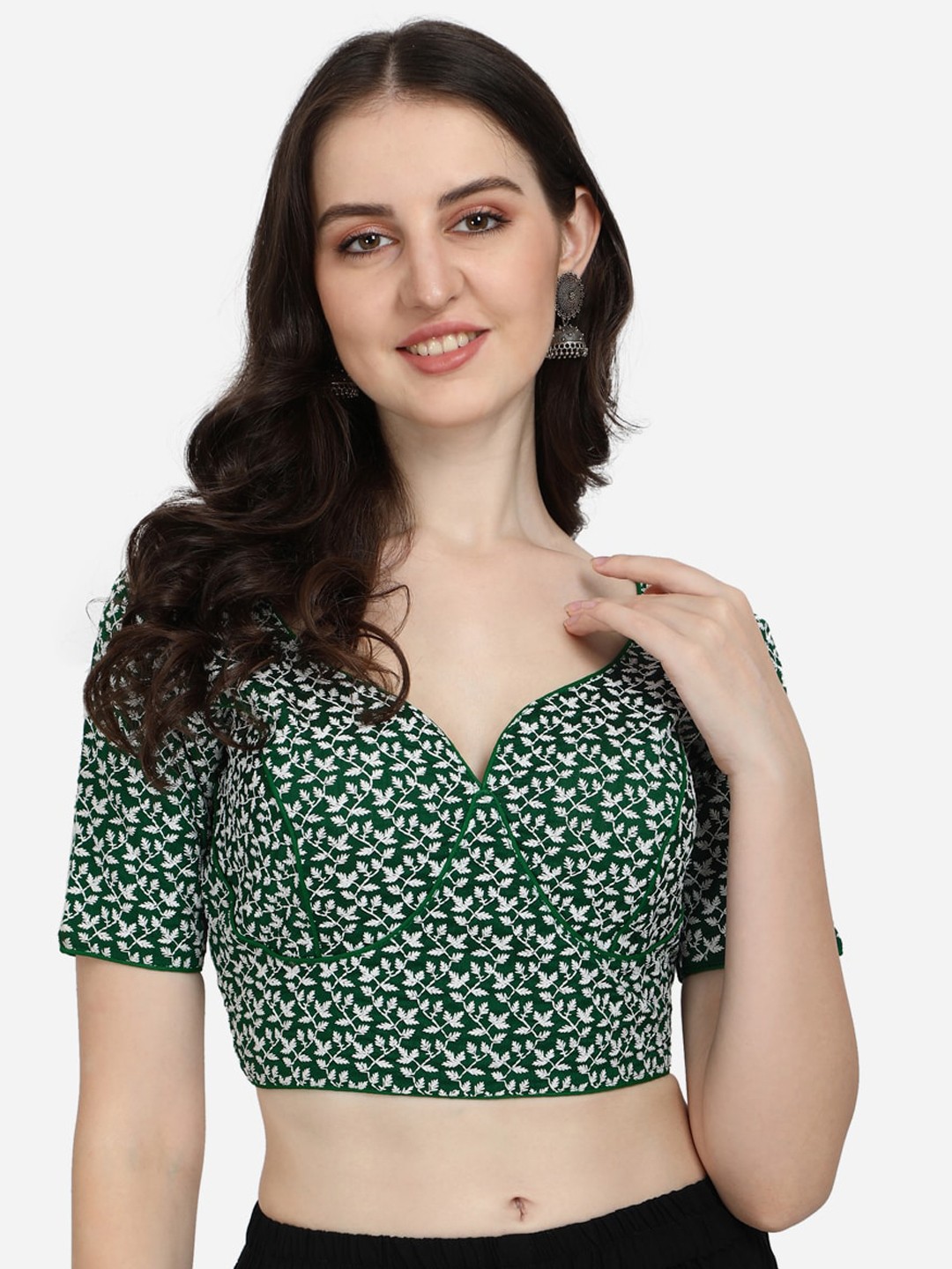

Fab Viva Green Embroidered Silk Saree Blouse