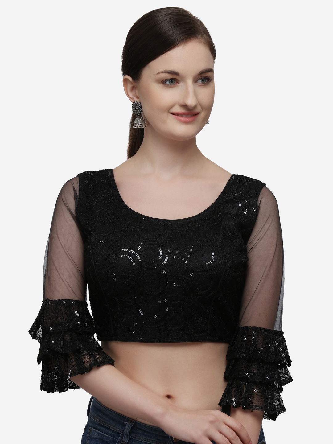 

Fab Viva Black Sequined Embroidered Saree Blouse