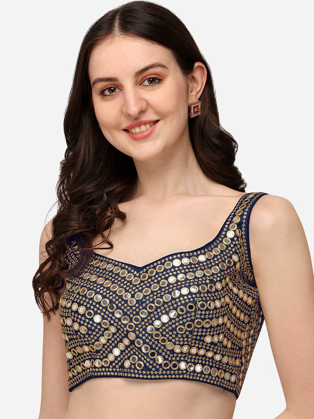 

Fab Viva Navy Blue Embroidered Saree Blouse