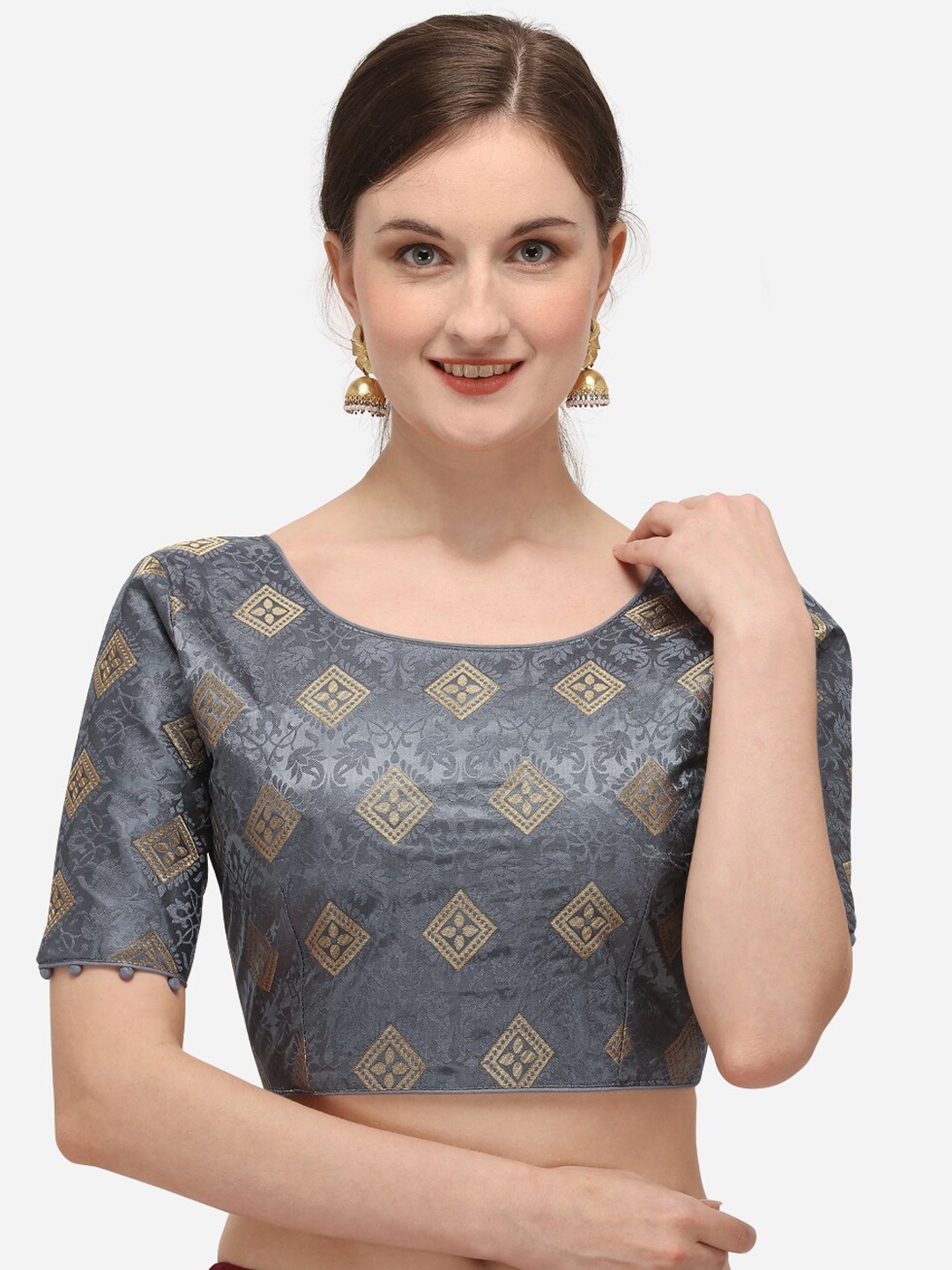 

Fab Viva Women Grey Jacquard Woven Saree Blouse