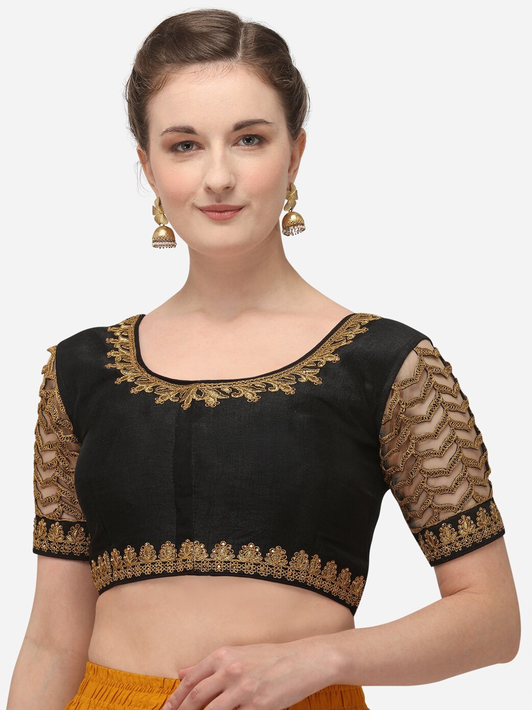 

Fab Viva Women Black Zari Embroidered Silk Saree Blouse