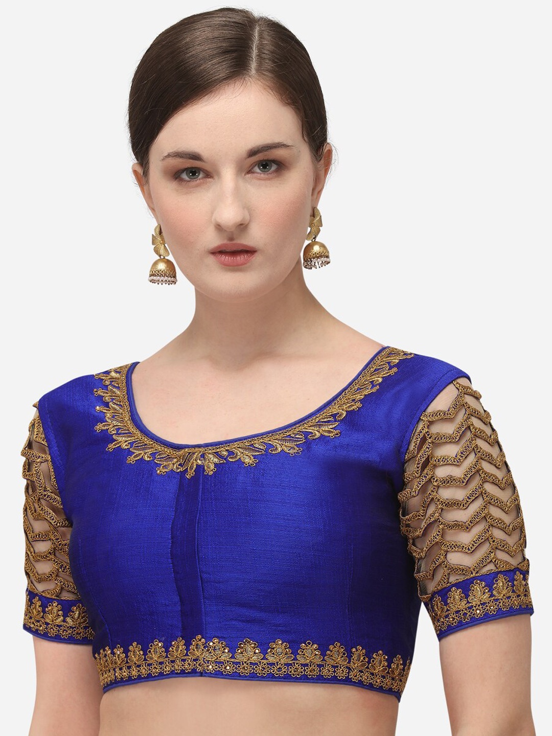 

Fab Viva Blue Embroidered Silk Saree Blouse