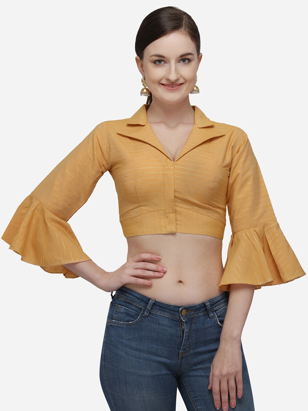 

Fab Viva Yellow Printed Saree Blouse