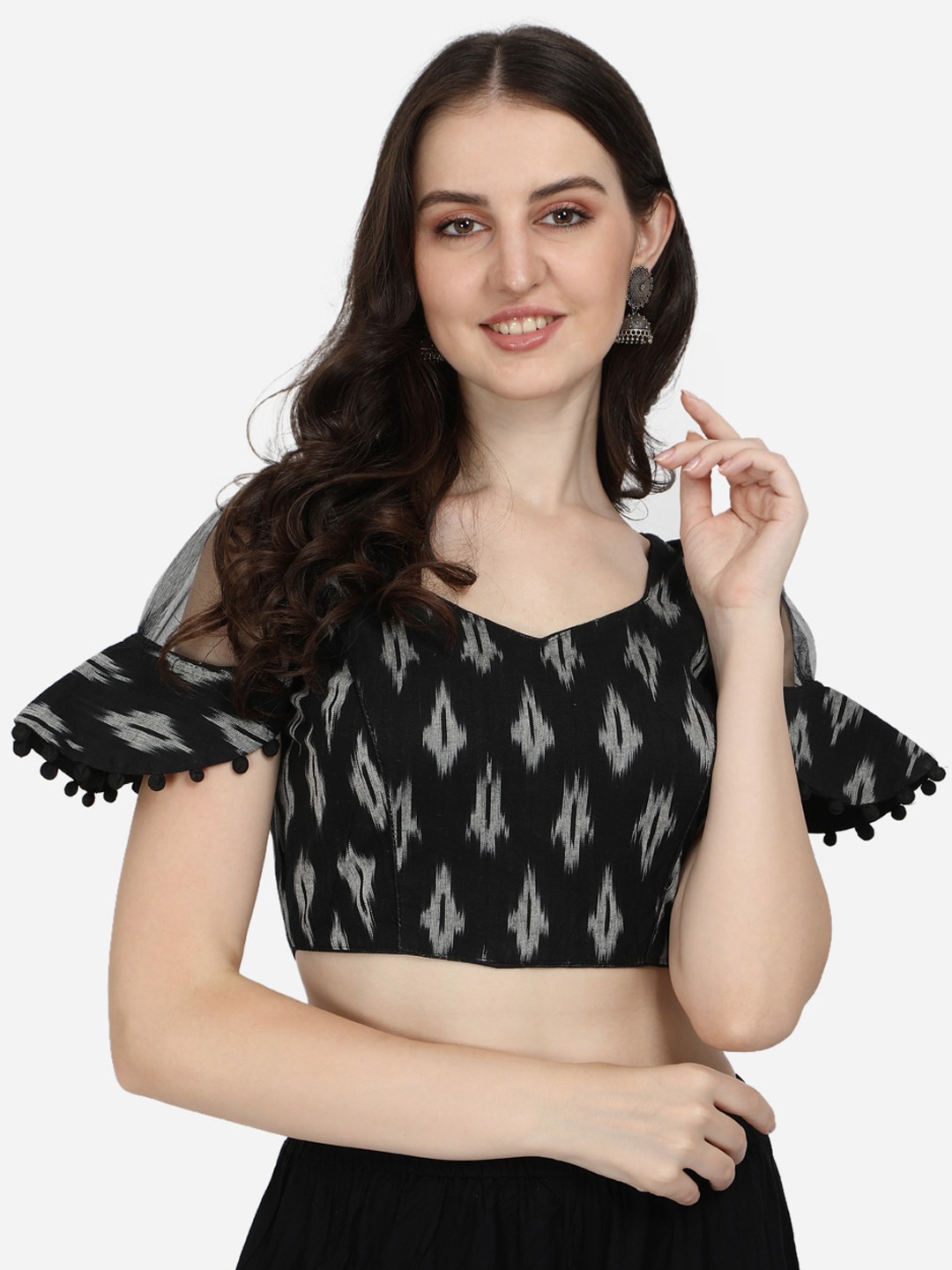 

Fab Viva Black & Grey Printed Saree Blouse