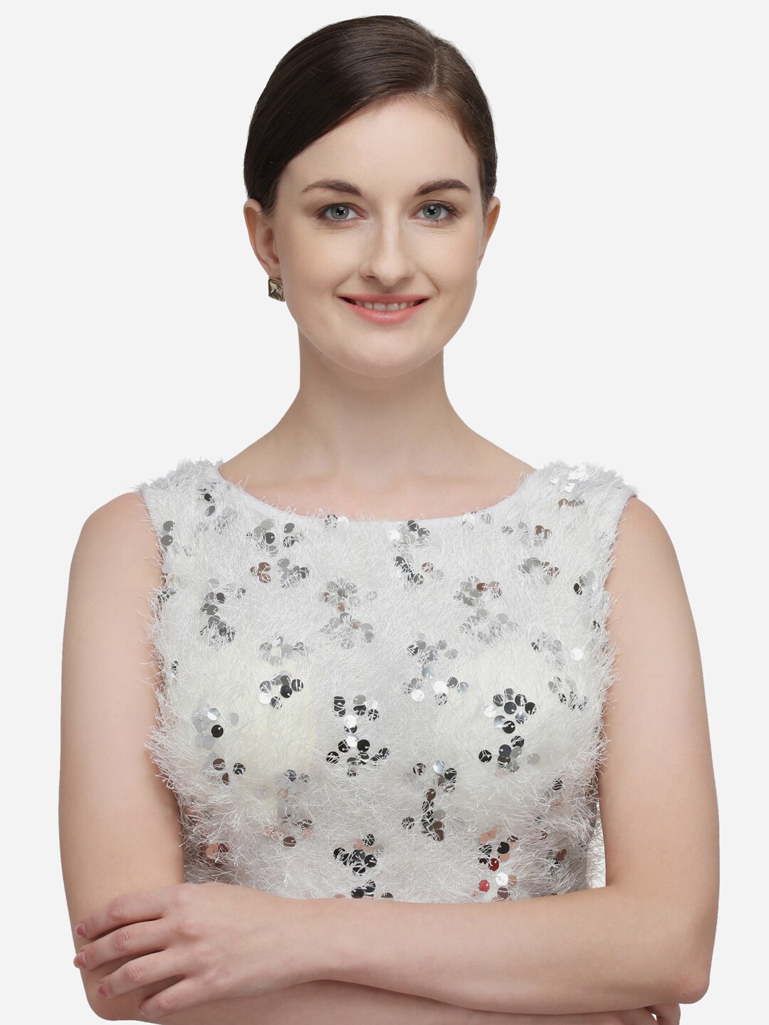 

Fab Viva White Embellished Saree Sequences Blouse