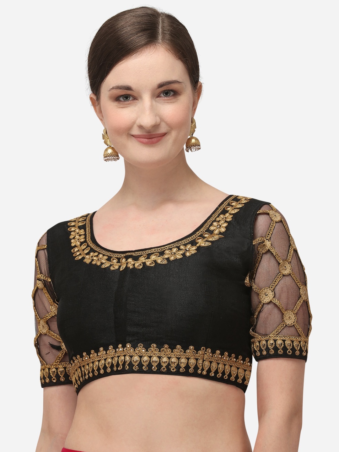 

Fab Viva Black Embroidered Round Neck Saree Blouse