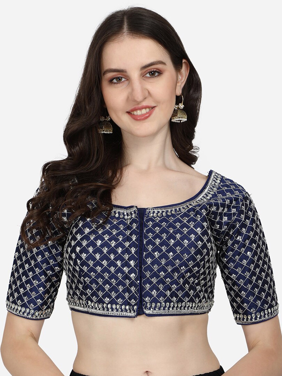 

Fab Viva Blue Embroidered Saree Blouse