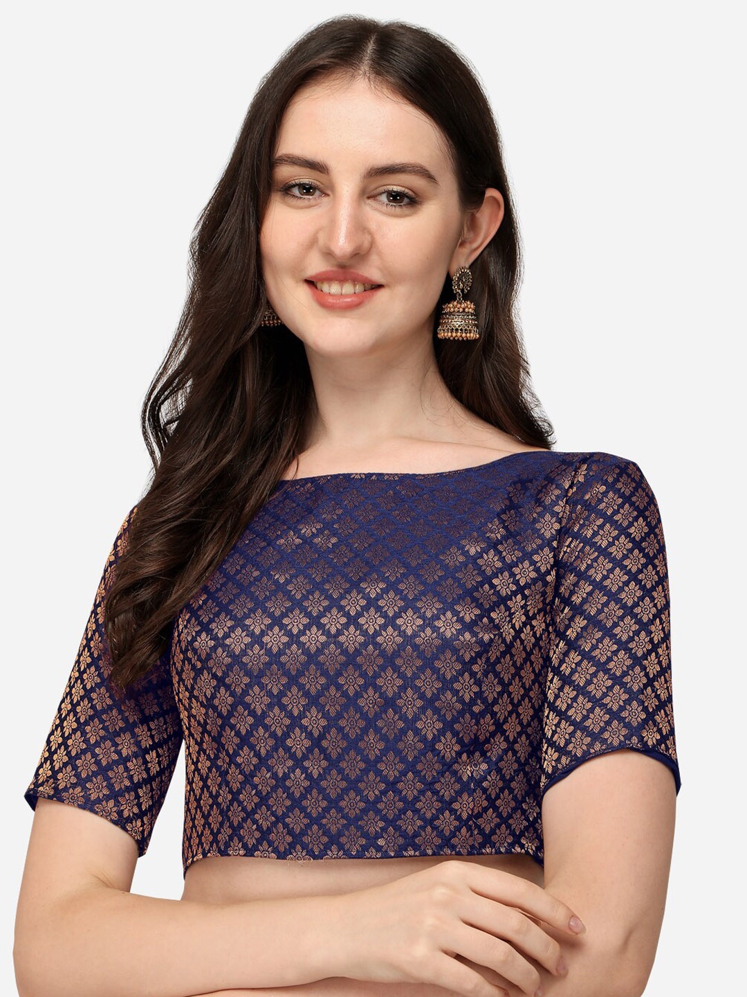 

Fab Viva Navy Blue Woven Design Saree Blouse