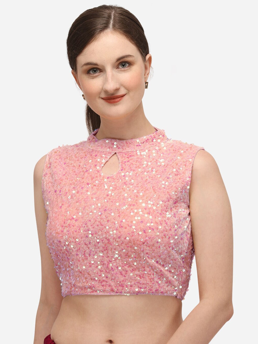 

Fab Viva Pink Sequence Embellished Velvet Saree Blouse