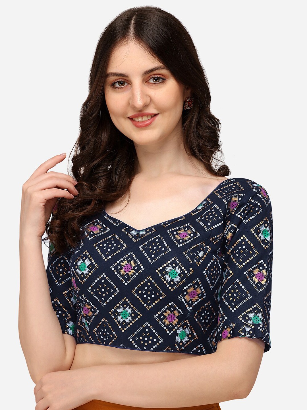 

Fab Viva Navy Blue Woven Design Saree Blouse