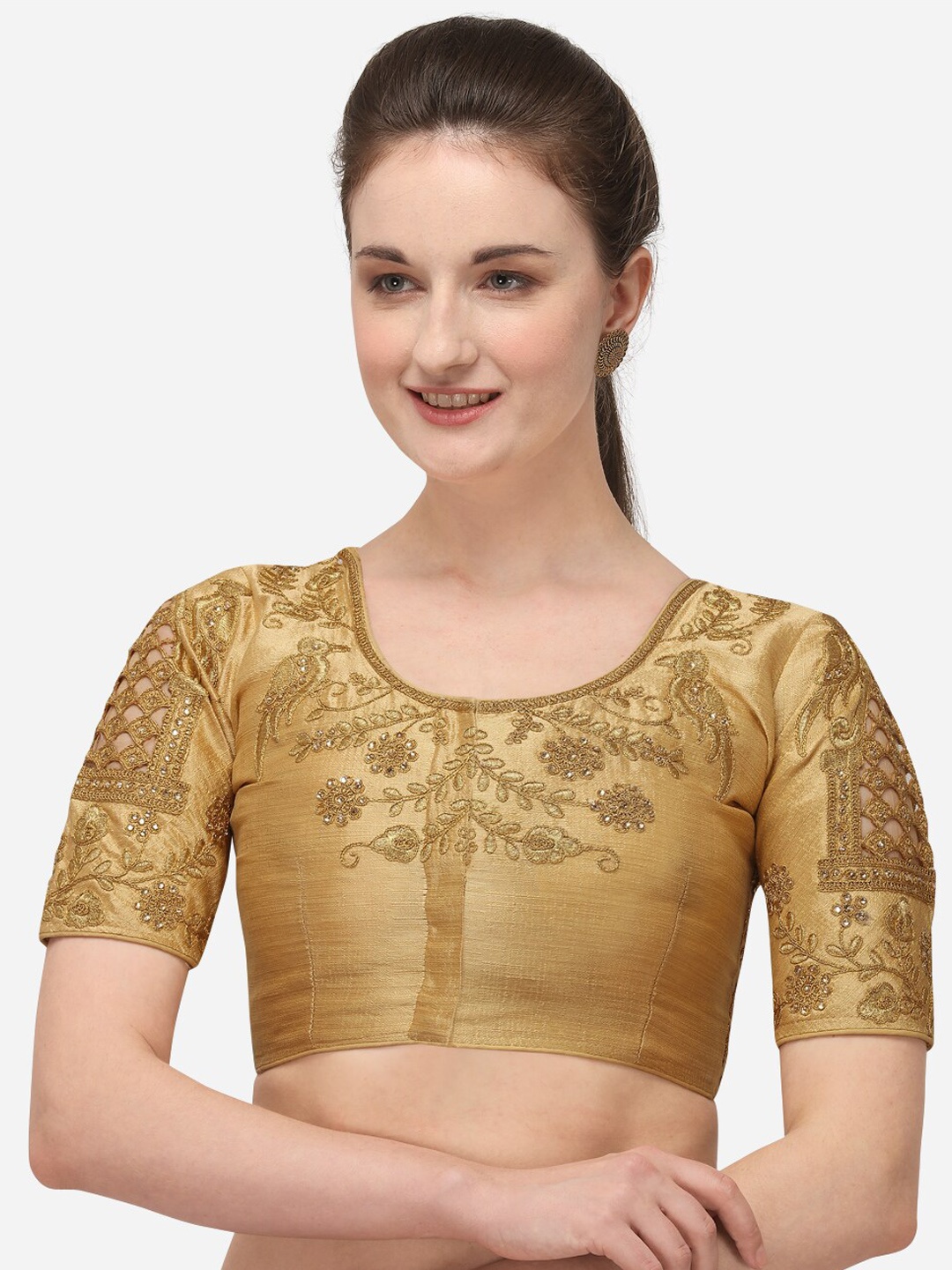 

Fab Viva Beige Embroidered Saree Blouse